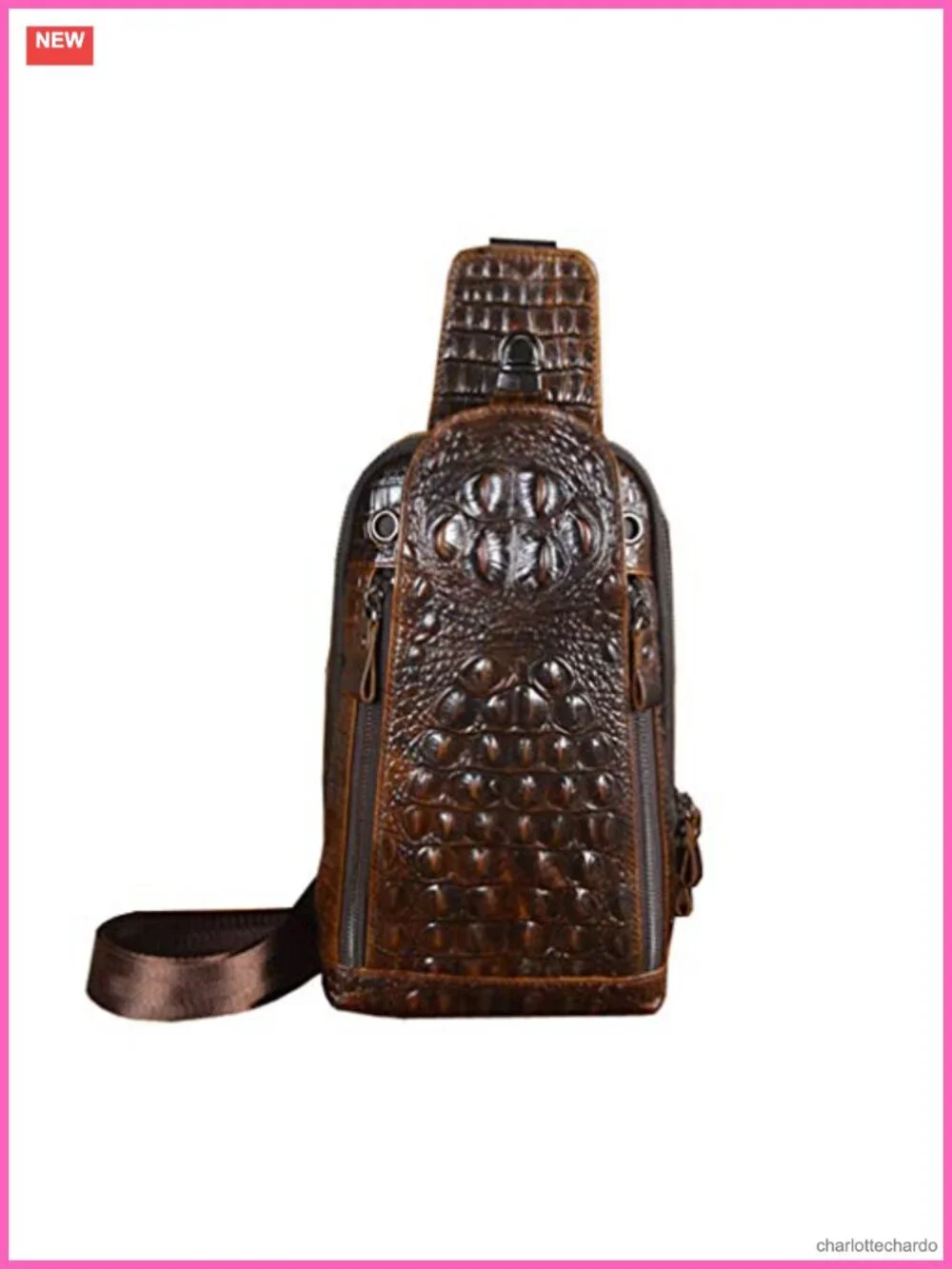 Genuine Leather Crocodile Sling Backpack for Men Travel Hiking Camping